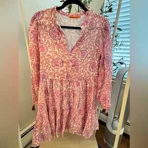Oliphant Yoke Long Sleeve Mini Dress in Malta Pink Size S